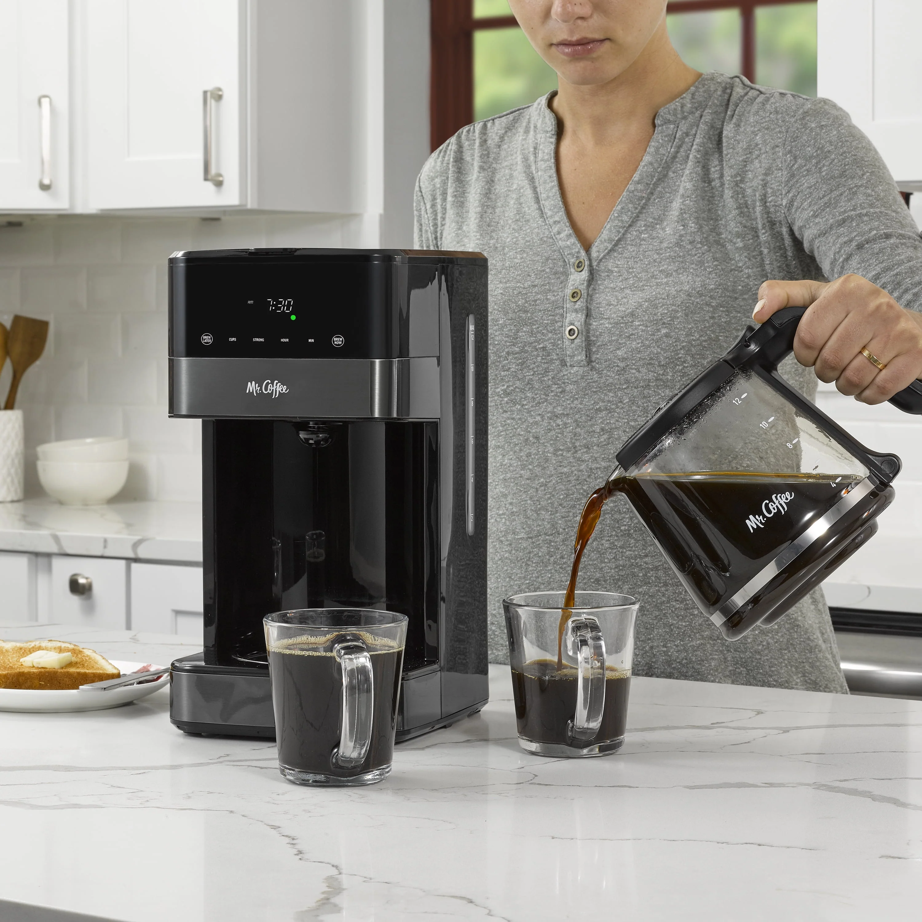 Mr. Coffee 12 Cup Programmable Coffee Maker, LED Touch Display, Black Stainless