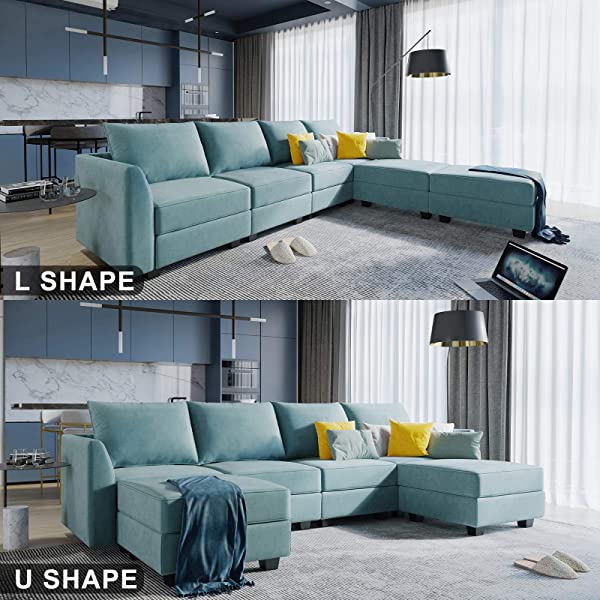 HONBAY Convertible Sectional Sofa U Shaped Couch with Reversible Chaise Modular Oversized Couch Sectional Sofa with Ottomans