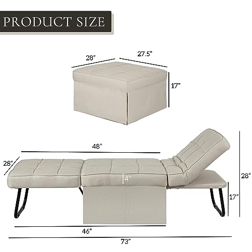 Chair Bed Sleeper, 4 in 1 Convertible Ottoman Bed, Folding Sleeper Sofa Chair with Adjustable Backrest, No Assembly Required for Apartment