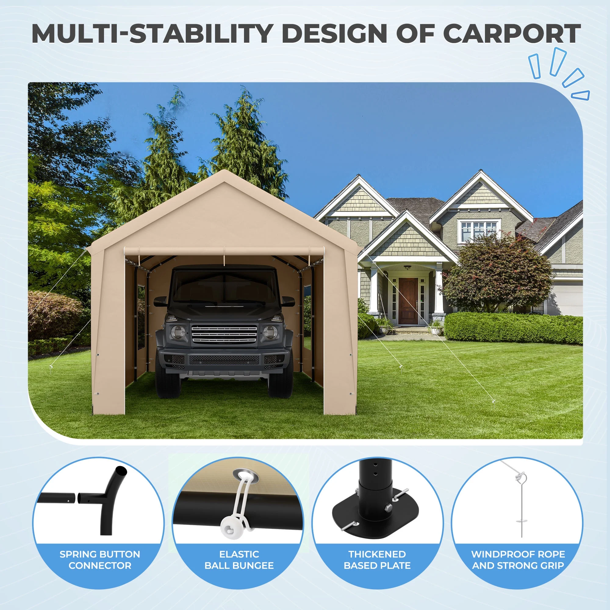 SERWALL 12 x 20 ft Heavy Duty Steel Car Carport Canopy Tents with Window for Outside Party, Beige