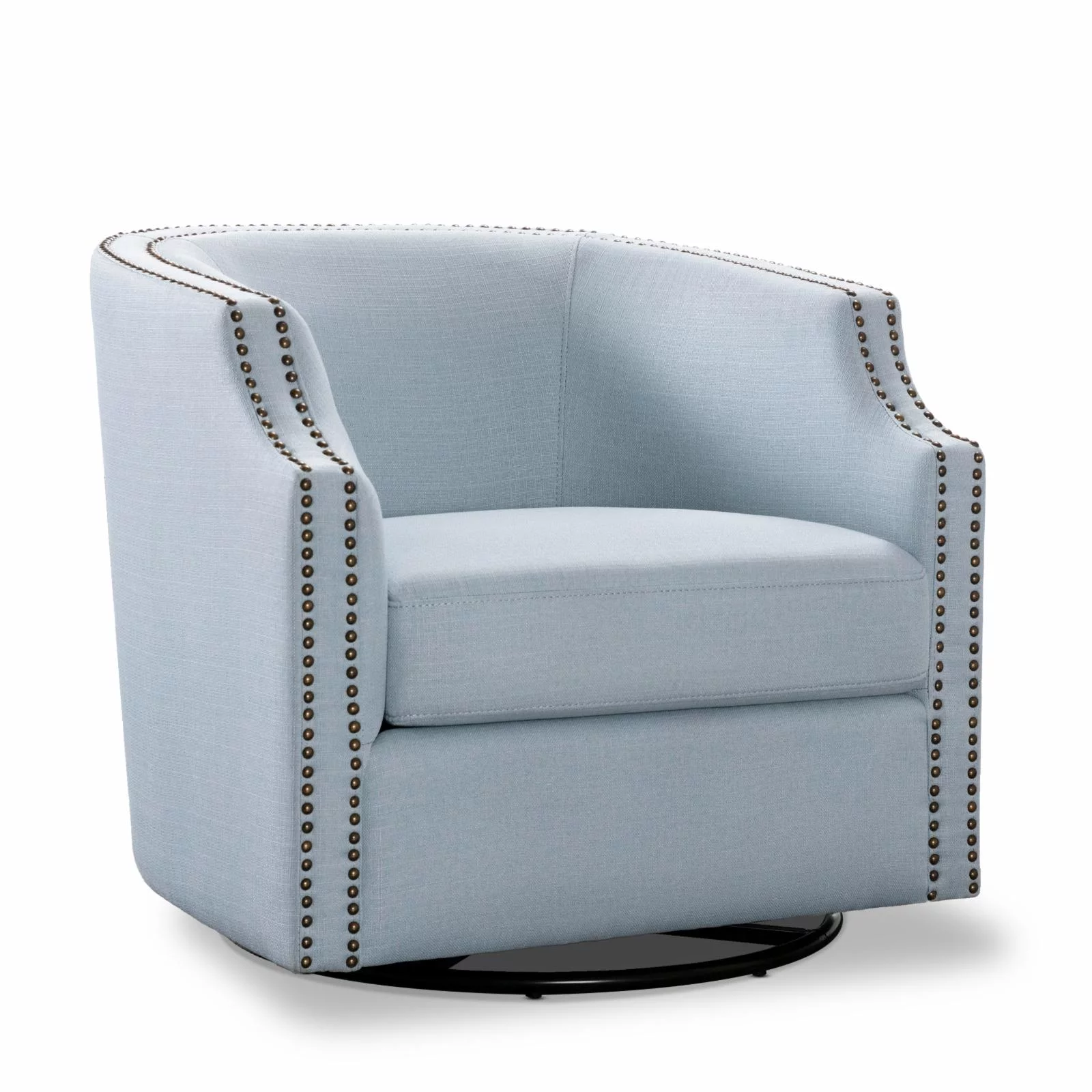 Aerin Sky Blue Polyester Linen Fabric Swivel Glider Barrel Accent Chair