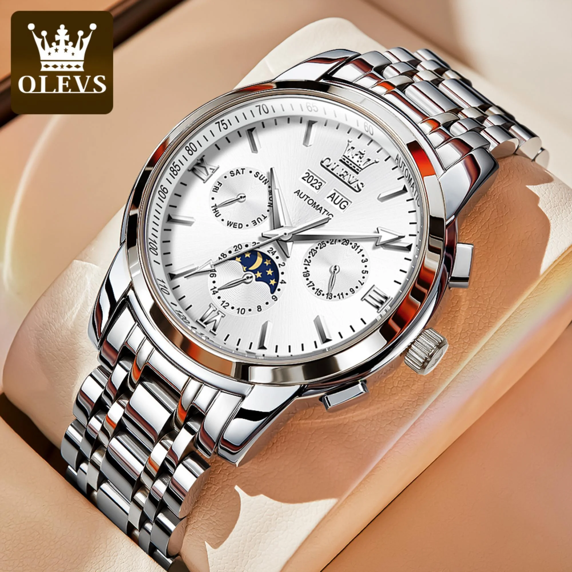 OLEVS Automatic Watches for Mens Stainless Steel Watch Self-Winding Analog Luxury Mens Dress Watch Luminous Waterproof Reloj, Gifts for Men