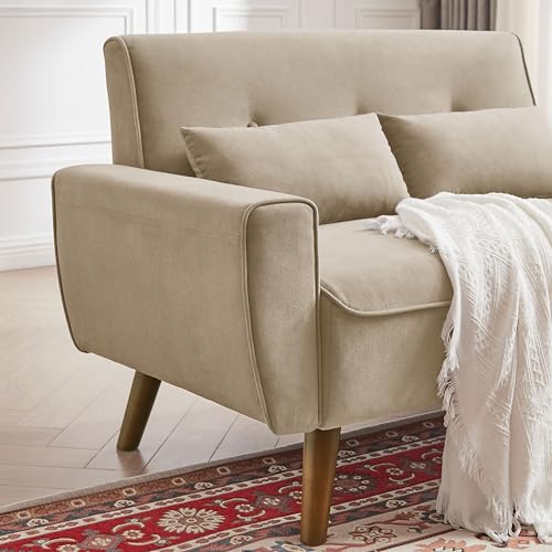 48.8" Small Loveseat Sofa, Mid Century Modern Love Seat Couch with Back Cushions and Wood Legs, 2 Seater Couches for Living Room, Bedroom