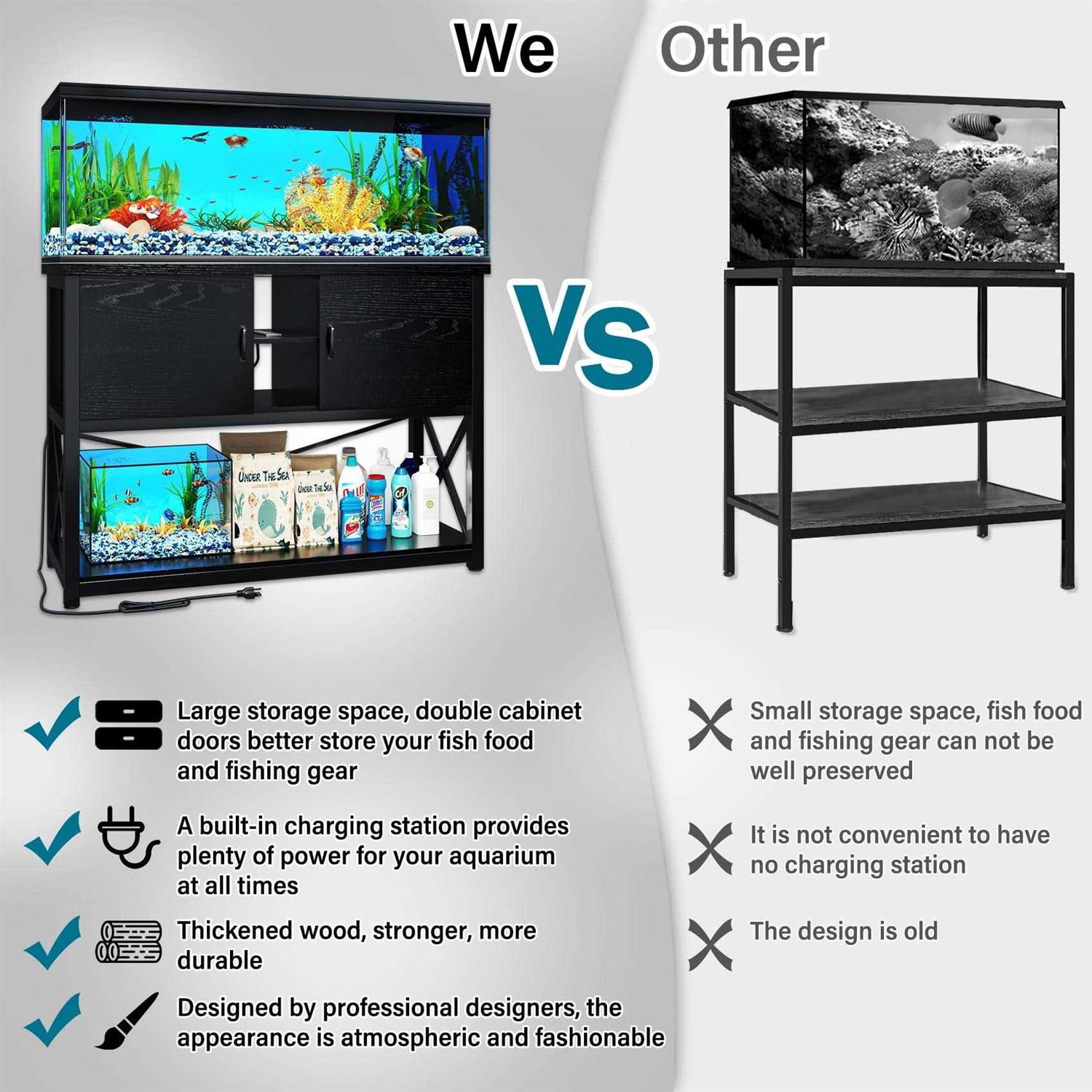 Tc-homeny 55-75 Gallon Aquarium/Fish Tank Stand 2 layers with Cabinet and Charging Station/Power Outlets