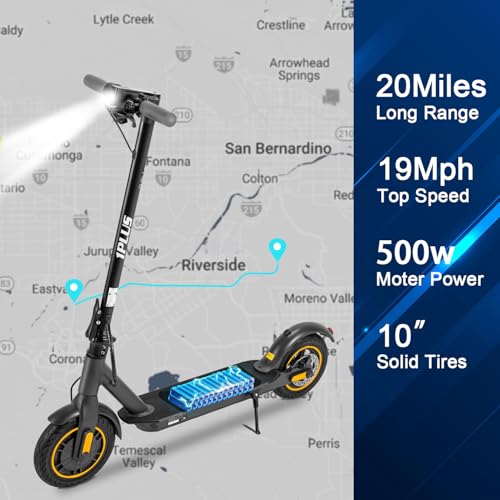 Electric Scooter 10" Solid Tires 600W Peak Motor Up to 20Miles Range and 19Mph Speed for Adults