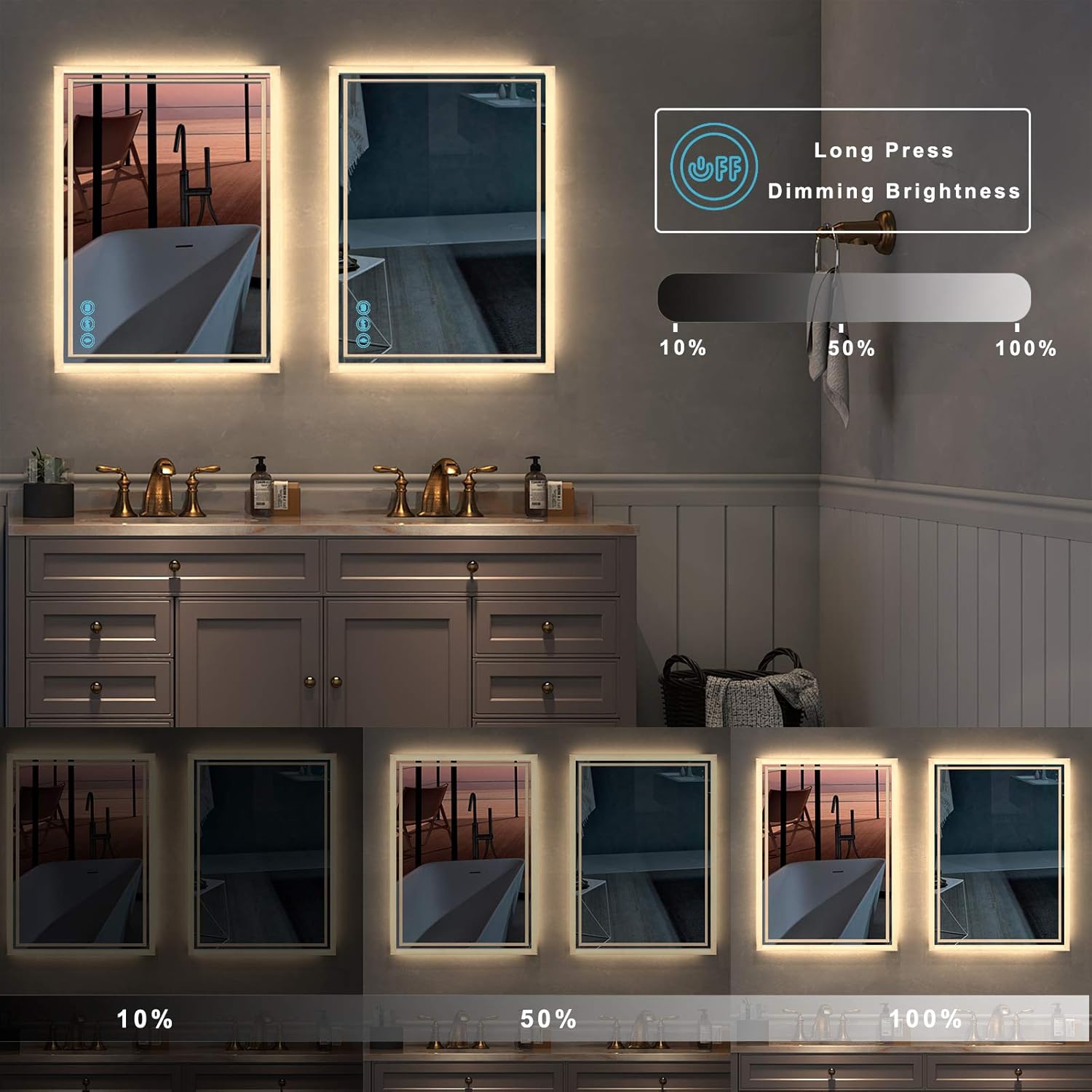 LED Bathroom Mirror for Wall - JORYOO 36x24 Inch Anti-Fog Bathroom Mirror with Lights - Lighted Bathroom Mirror
