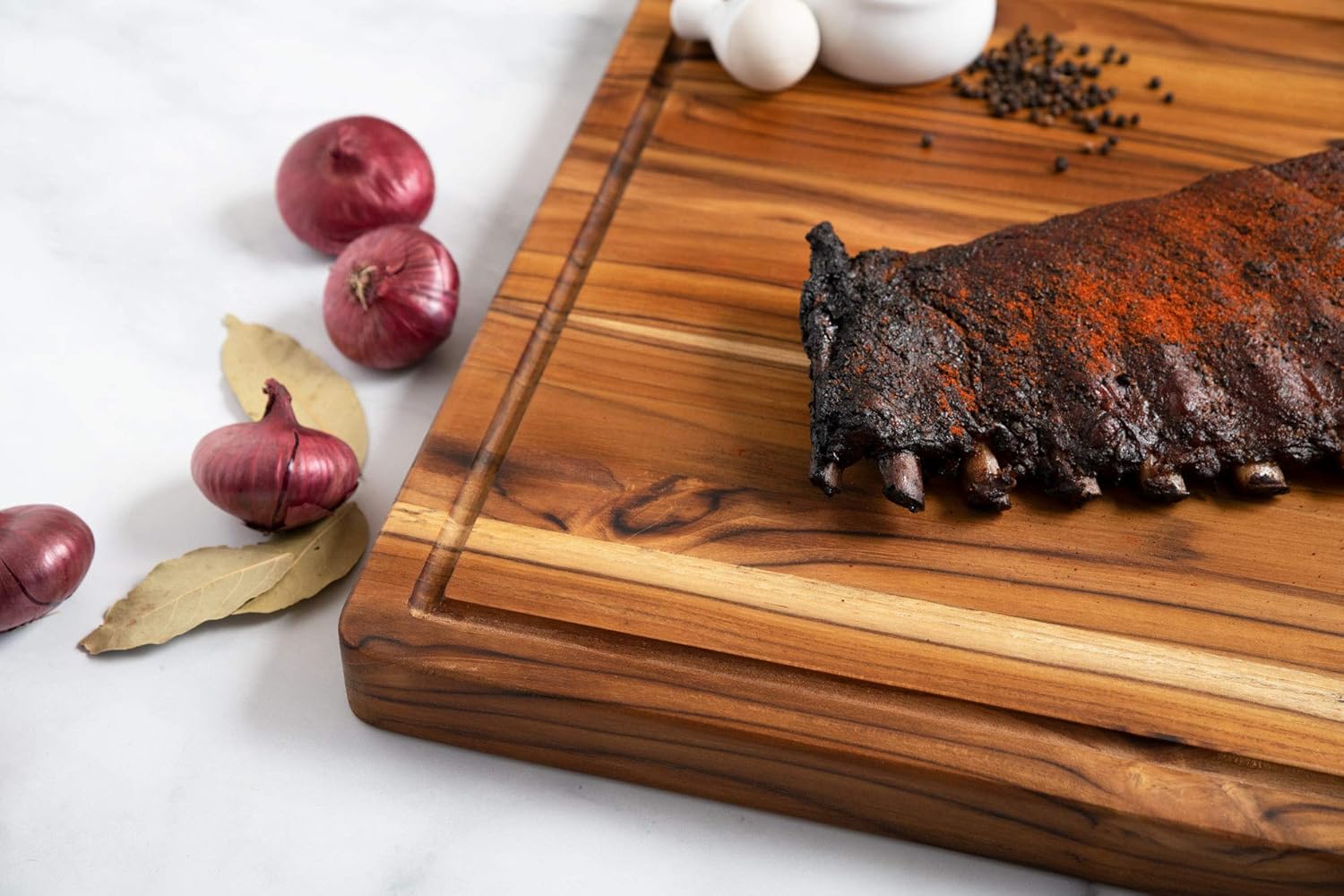 Terra Teak Large Wooden Cutting Board with Juice Groove, 24 x 18 x 1.5 Inch, Brazilian Teak Wood