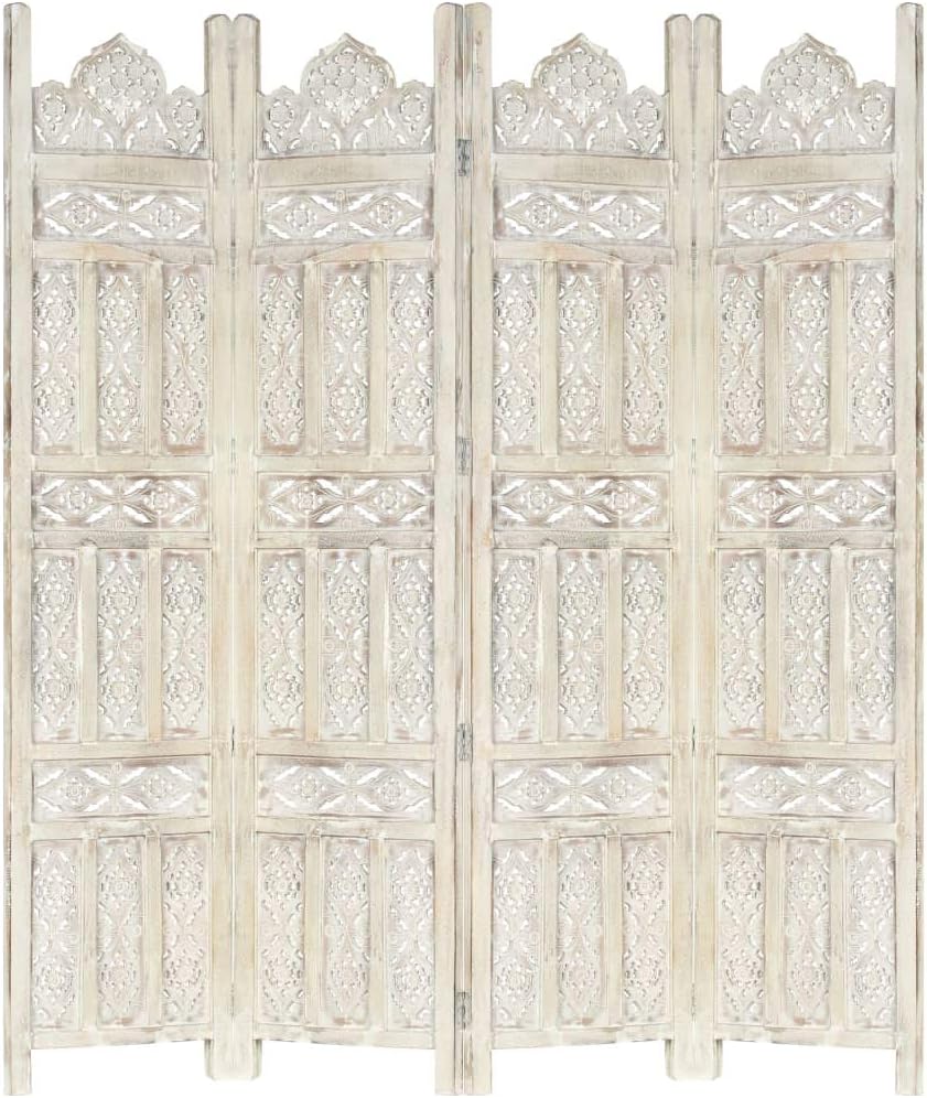 vidaXL Solid Mango Wood Hand Carved 3-Panel Room Divider Wooden Room Dividers Privacy Screen Panel Screens Room Partition Paravent Dressing Brown