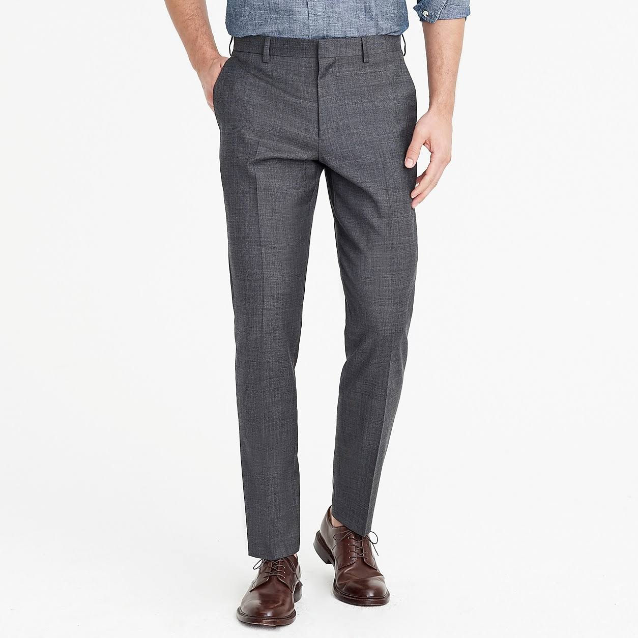 J.Crew Factory Mens Slim Thompson Suit Pant in Worsted Wool (Charcoal, Size 35x32)