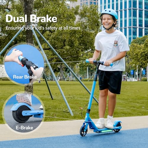 isinwheel S2 Electric Scooter for Kids Ages 6-12,150W Kids Electric Scooter with Adjustable Speed and Height, Colorful Lights, Double Brake