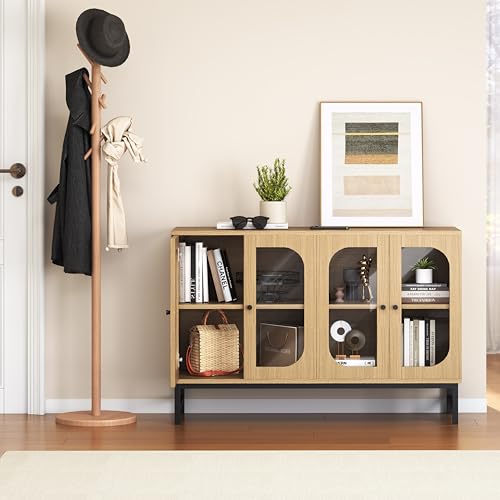 Luoxiao Sideboard Buffet Cabinet with Storage 47" Modern Storage Cabinets with Glass Doors and Adjustable Shelves Accent Wood Credenza for Living