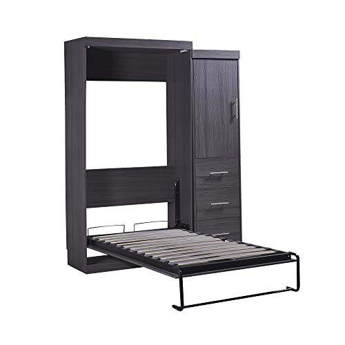 Full Size Murphy Bed with Drawers, Cabinets and USB Ports,Wood Murphy Bed Cabinet Bed Removable Shelves