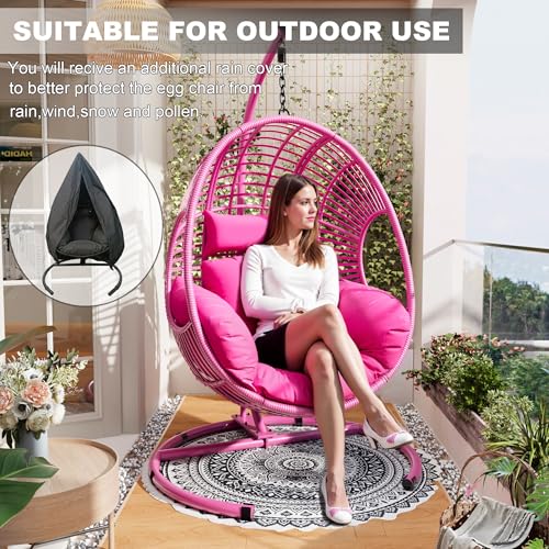 Oversized Hanging Egg Chair Outdoor Indoor, Wicker Swing Egg Chair with Stand 400lbs Capacity for Bedroom, Patio, Garden and Balcony (Beige-nest