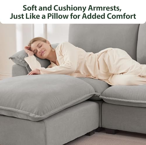 Cloud Couch Sectional for Living Room L Shaped Couch Modular Sectional Sofa Chenille Fabric for Apartment Ivory Beige