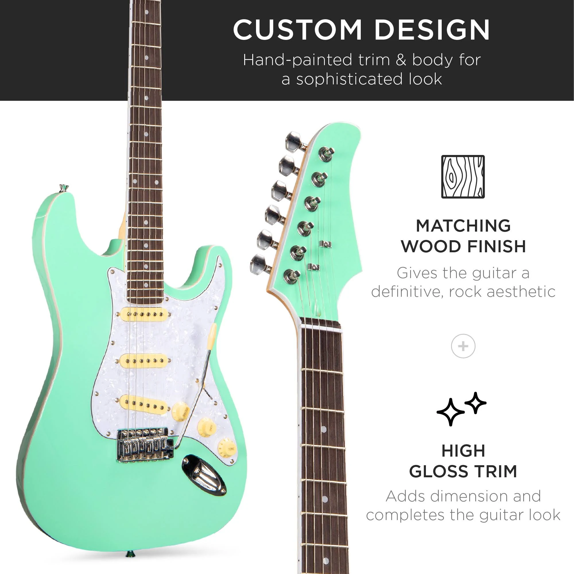 Best Choice Products 39in Full Size Beginner Electric Guitar Kit with Case, Strap, Amp, Whammy Bar - Socal Green