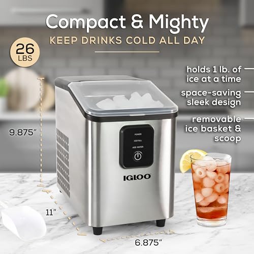 Igloo Electric Countertop Ice Maker Machine - Automatic and Portable - 33 Pounds in 24 Hours - Icecube Maker - Plastic Scoop and Basket