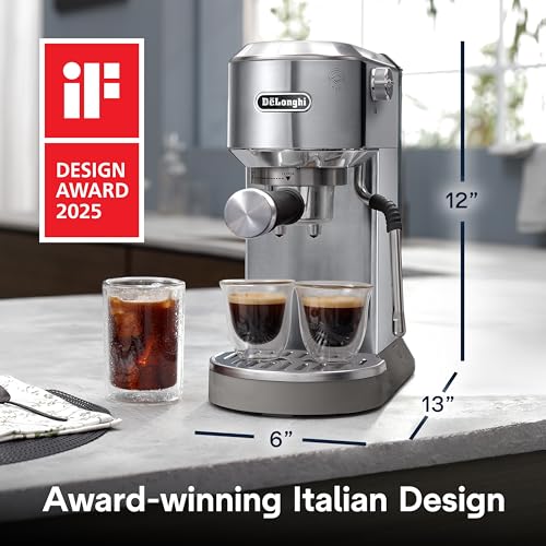 De'Longhi Dedica Duo Compact Espresso Machine - Cold Brew Coffee Maker with Milk Frother Wand- for Espresso, Hot & Iced Coffee, Cappuccinos