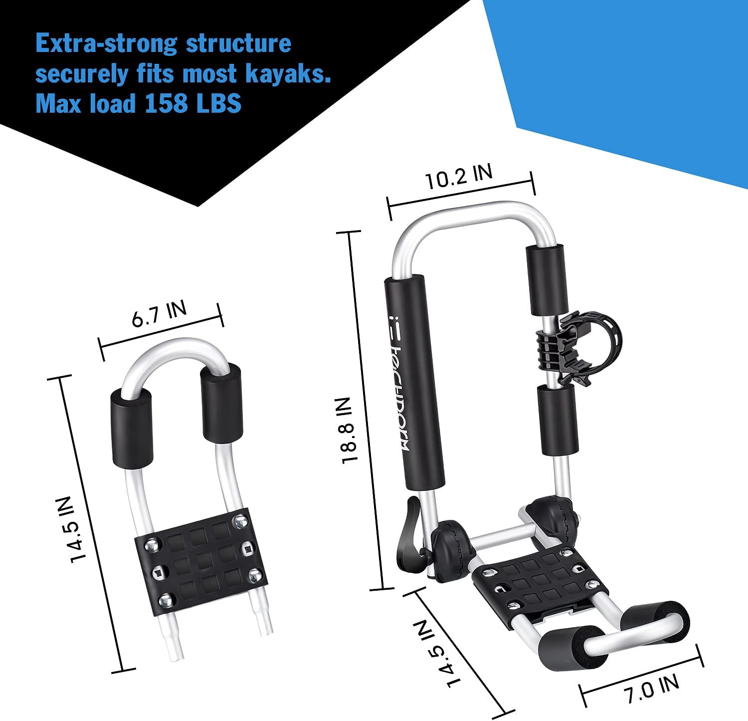Kayak Roof Rack for 2 Kayaks, J-Style Folding Support Adjustable Bilateral on Roof Top on SUV