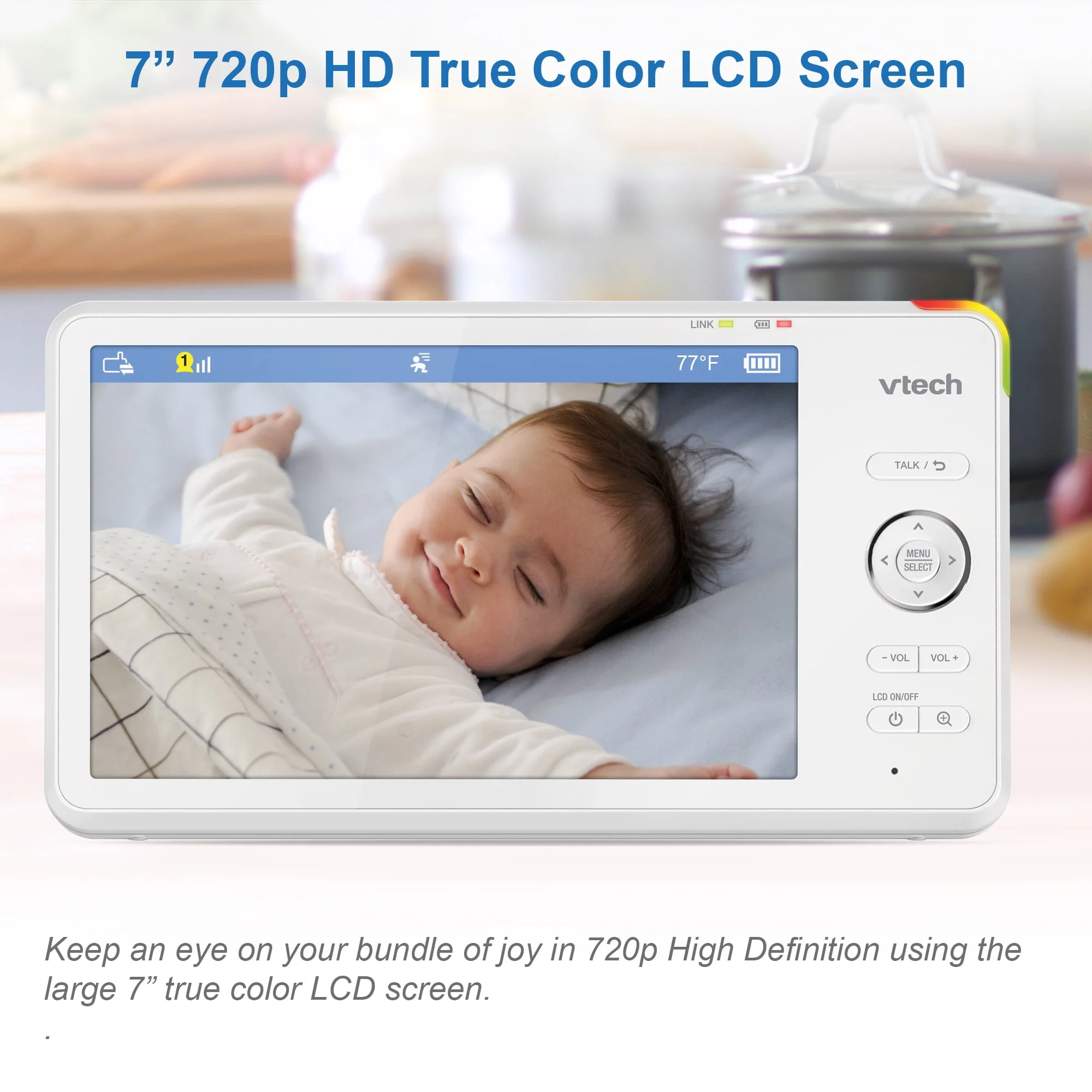 VTech 1080p Smart WiFi Remote Access 360-Degree Pan and Tilt Video Baby Monitor with 7-Inch High-Definition 720p Display and Night Light, RM7866HD