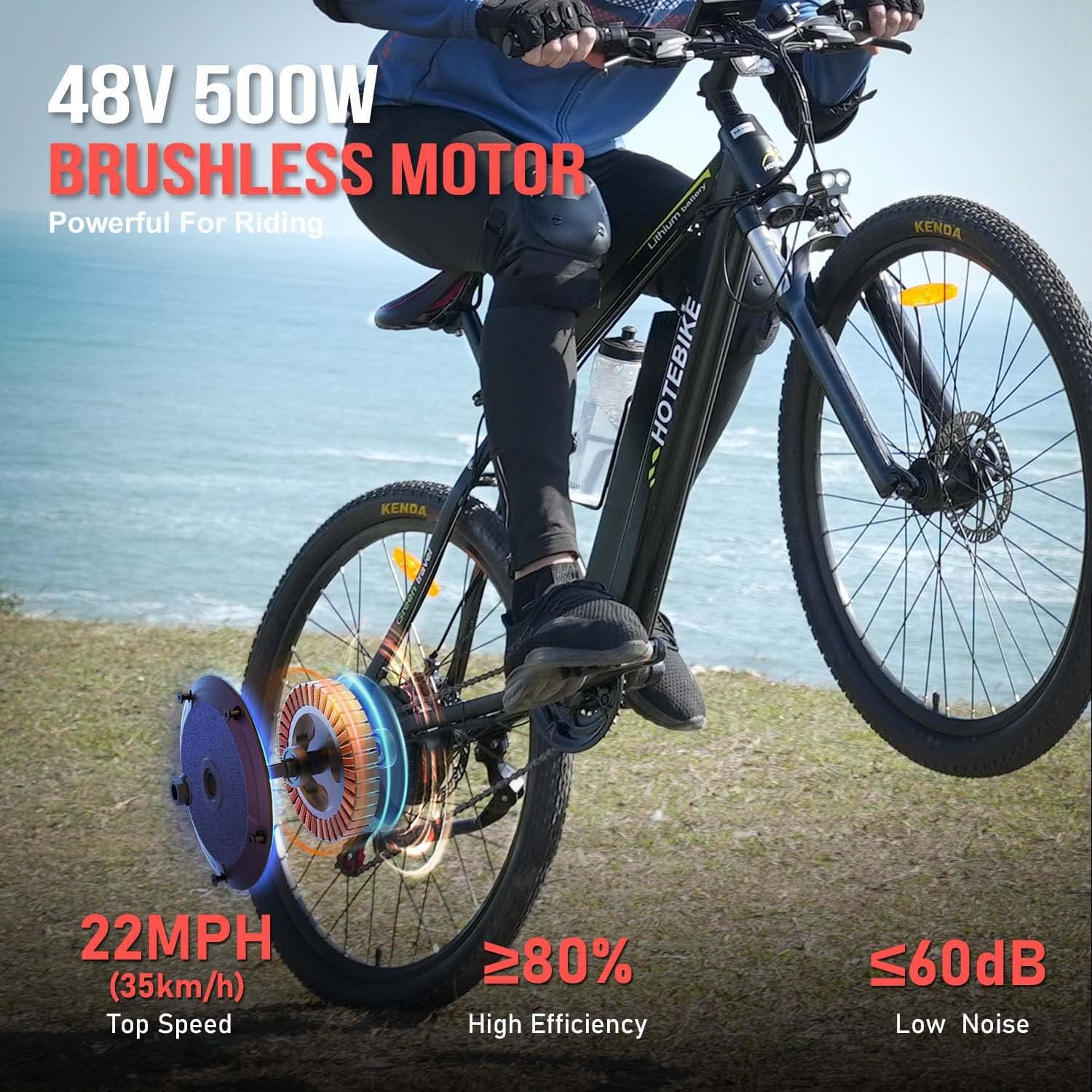 HOTEBIKE Electric Bike for Adults 500W Electric Mountain Bike with 48V 13AH Removable Battery 26" Electric Bicycle Ebike with 21 Speed LED Headlight