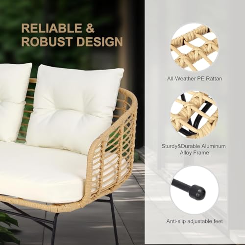 3 Piece Patio Bistro Set, Outdoor Wicker Table and Chairs Set of 2