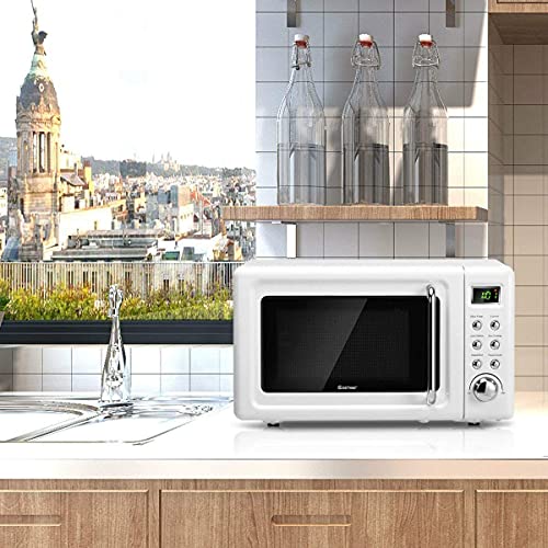 LDAILY Moccha 0.7Cu.ft Retro Microwave Oven, 0.7Cu.ft, 700-Watt Countertop Microwave Ovens w/5 Micro Power, Delayed Start Function, LED Display