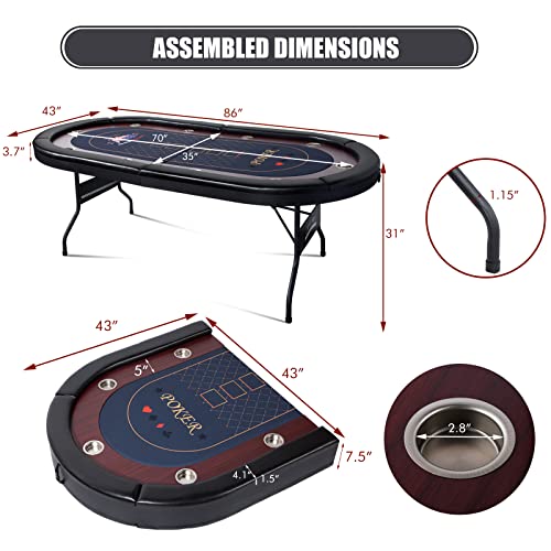 LED Poker Table, 10 Player Foldable Texas Holdem Table w/Inlaid LED Light, 2 USB & 2 Type-c Ports