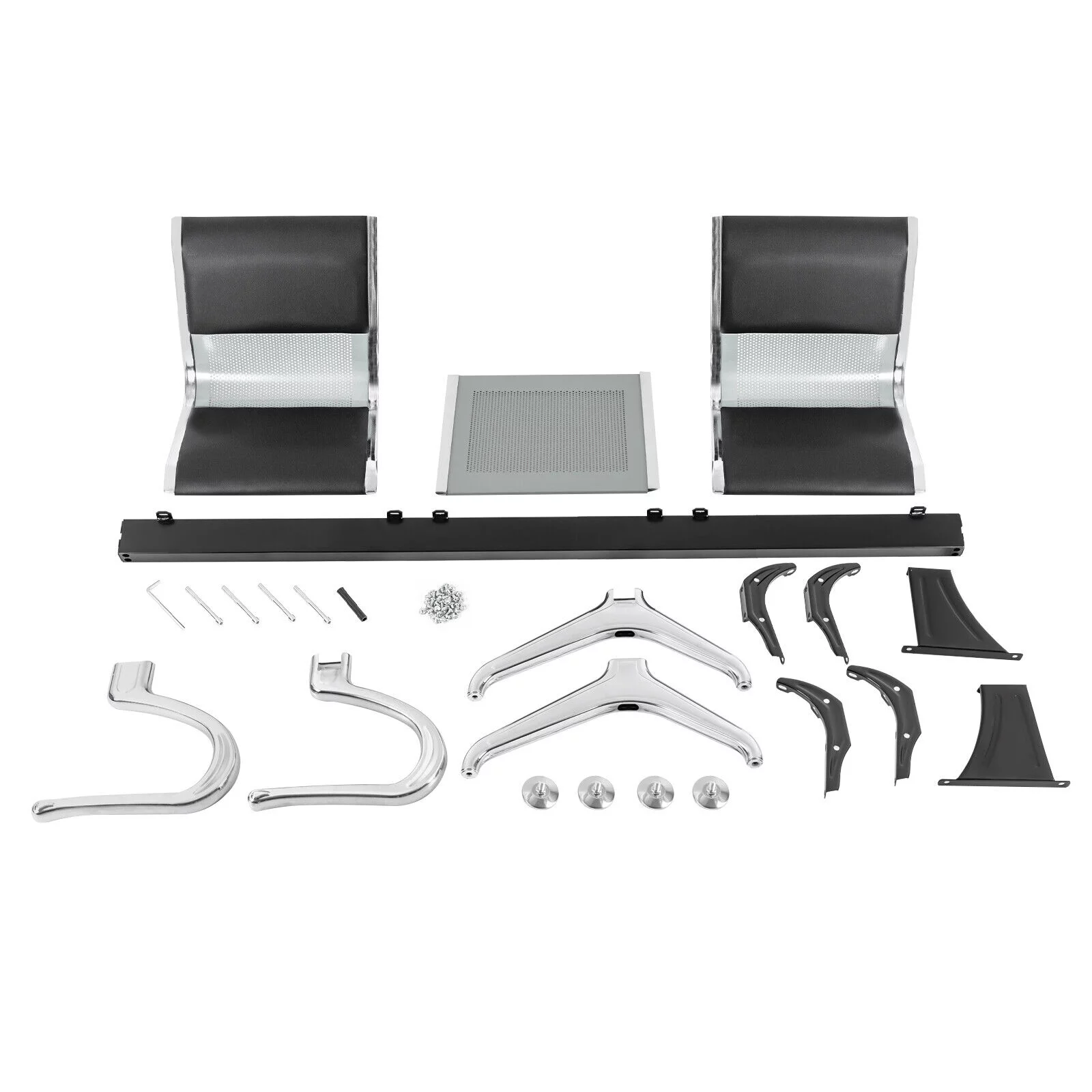 Miumaeov Airport Reception Chairs Waiting Room Chairs with Table and Arms 2 Seat PU Leather Reception Bench Waiting Area Bench Guest Reception Chairs
