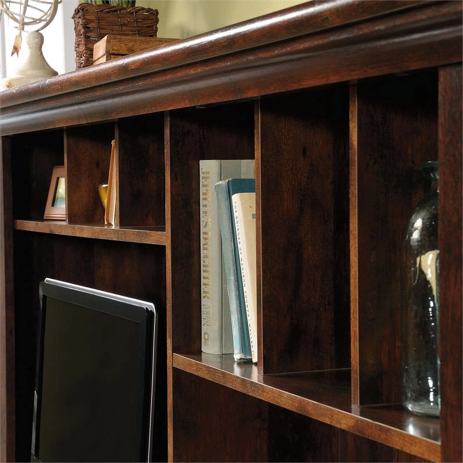 Pemberly Row Computer Desk and Hutch with CPU Storage and Keyboard Drawer, Curado Cherry