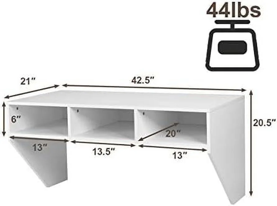 HJZBNONE Wall Mounted Desk Floating Computer Desk  Writing Study Table W/3  Shelves  Laptop PC Table for Living Room  Bedroom  Office (Black)