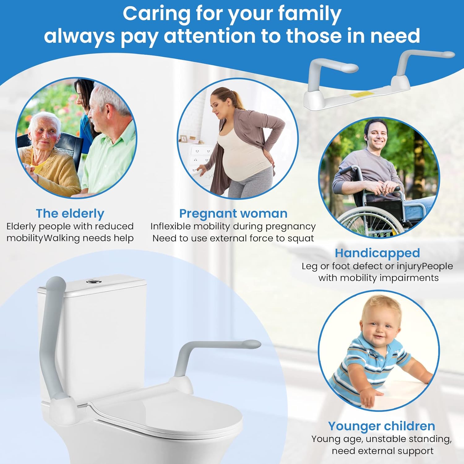 Toilet Safety Rails for Elderly (520 lbs), Handicap Toilet Rails with Foldable Handles, Toilet Assist Rails, Toilet Rails for Seniors