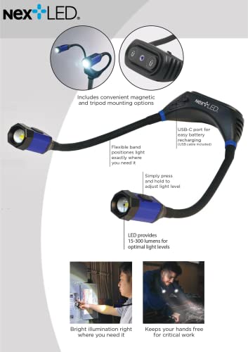 NextLED NT-6633 Heavy Duty Rechargeable Neck Light with Magnetic Base, IPX4, 2000mAh Battery, LED Mechanic Neck Light Hands Free