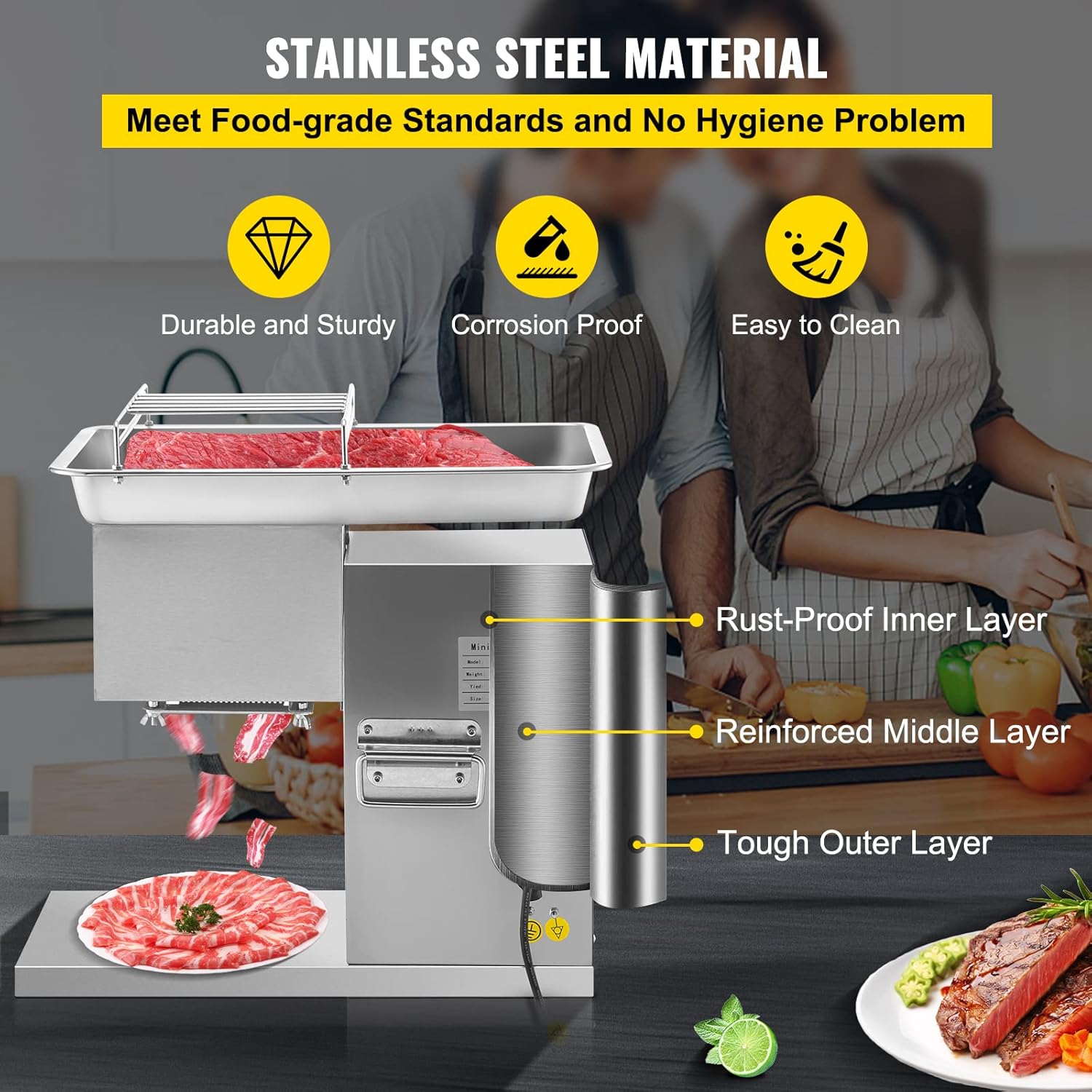 VEVOR Commercial Meat Cutter Machine 1100 LB/H 3mm Stainless Steel with Pulley 600W Electric Food Cutting Slicer for Kitchen Restaurant Supermarket