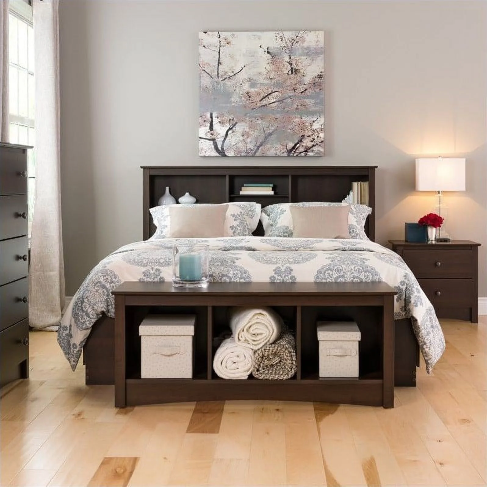 Home Square 5-Piece Set with 2 Night Tables Chest Dresser and Tall Nightstand