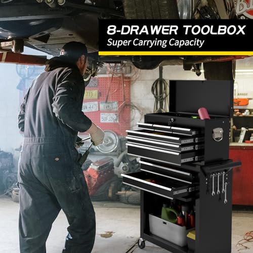 On Shine 8 Drawer Rolling Tool Chest, Large Capacity Rolling Tool Box with Wheels, Locking Mechanical Tool Chest