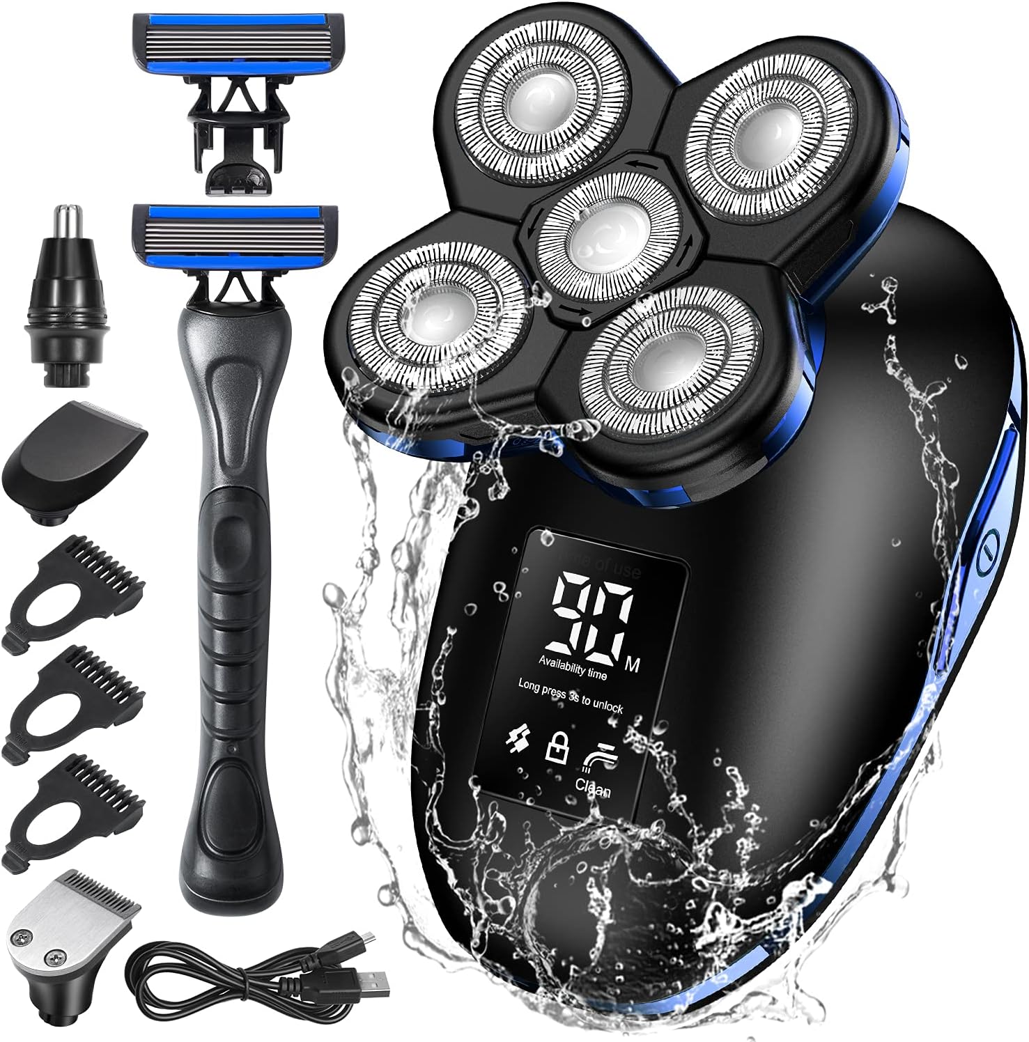 Head Shaver for Men Electric Razor Upgrade 6D Floating Electric Shaver 5 in 1 Wet & Dry Shaver Waterproof Bald Head Shaver LED Display Electric