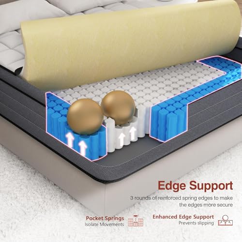 King Size Mattress, 14 Inch King Hybrid Mattress in a Box with Gel Memory Foam and Pocket Springs, Medium Plush Feel
