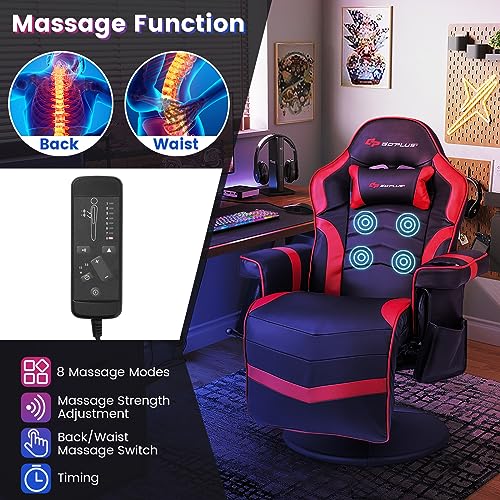 Goplus Massage Gaming Chair, Racing Style Gaming Recliner w/Adjustable Backrest and Footrest