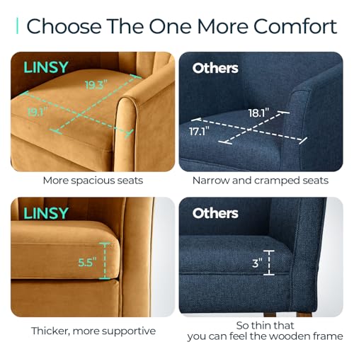 LINSY Swivel Accent Chair Ottoman Set: Velvet Small Barrel Chair with Foot Rest