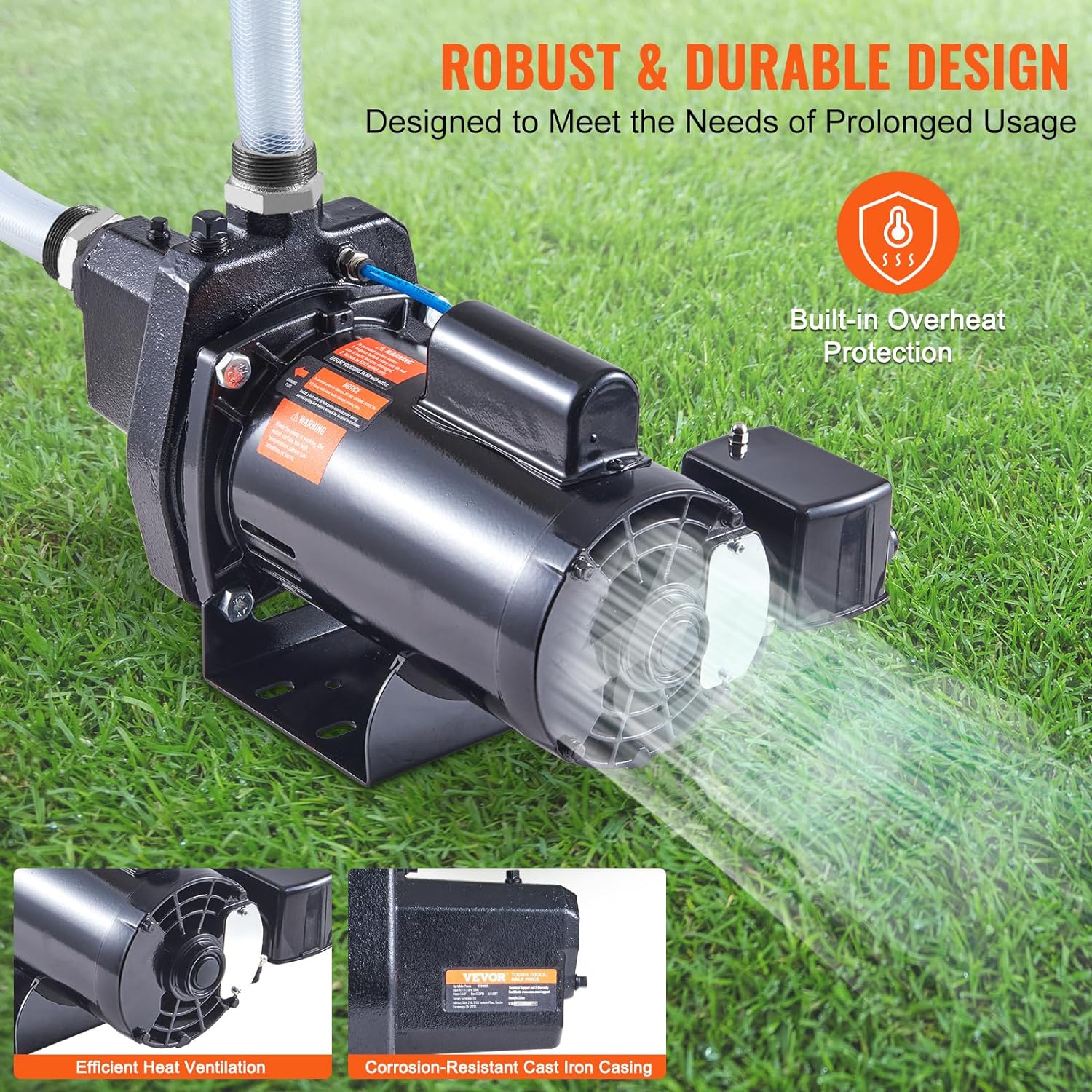 VEVOR 1.5 HP Cast Iron Sprinkler/Irrigation Pump, 115/230 Volt, 66 GPM 3450 RPM Shallow Well Jet Water Pump Booster