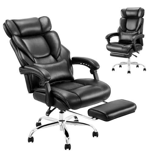 COLAMY Big and Tall Office Chair 500lbs-Heavy Duty Leather Computer Executive Desk Chair with Wide Seat, Adjustable headrest, Lumbar Support-Black