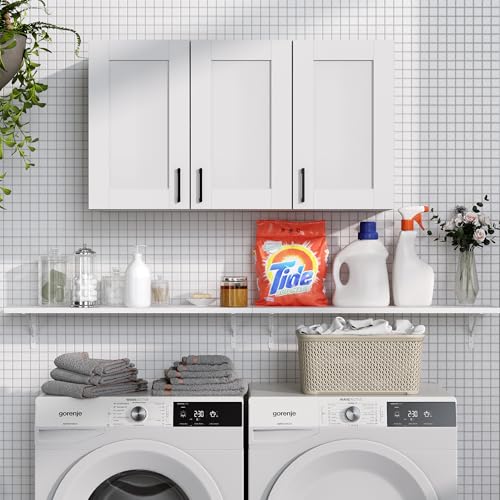 White Laundry Room Cabinets and Storage with 4 Doors and Utility Adjustable Shelf，Gabinetes Para Cocina Cupboard Kitchen Organizers and Storage