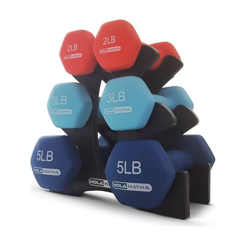 HolaHatha Neoprene Dumbbell Free Hand Weight Set with Rack, Ideal for Home Exercises to Gain Tone and Definition