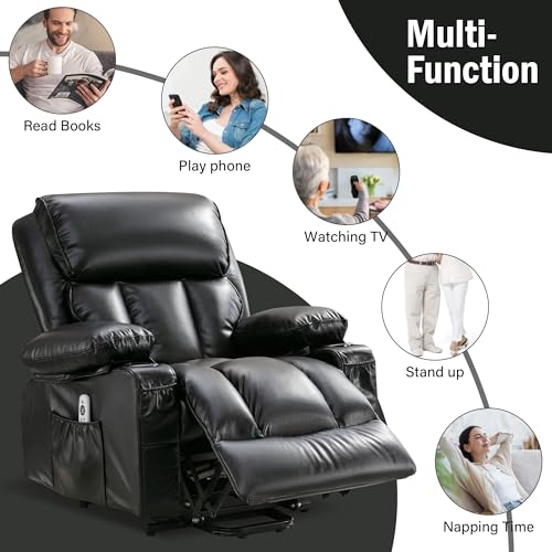 FLEXISPOT XL31 Power Lift Recliner Chair for Elderly, Electric Lift Chair with Massage & Heat, PU Leather Reclining Sofa w/Cup Holders