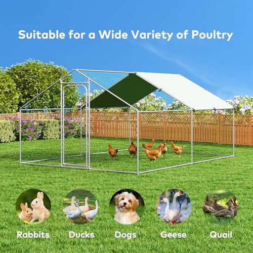 Large Metal Chicken Coop Walk-in Poultry Cage with Waterproof and UV-Resistant Cover, Outdoor Chicken Run Poultry Hen House for Backyard Farm Use