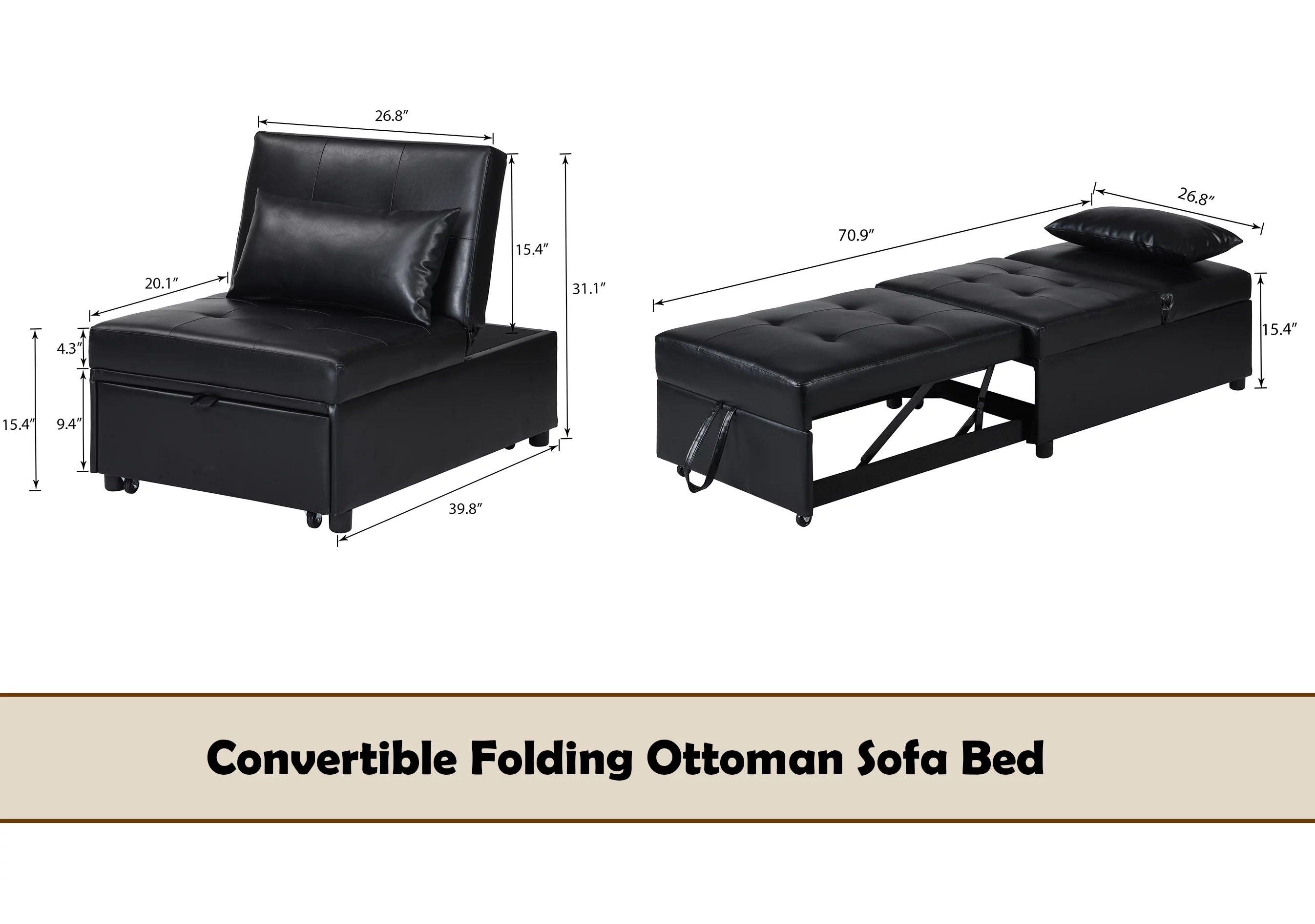 Bellemave 4 in 1 Single Sofa, Ottoman, Convertible Sofa Bed, Adjustable Chaise Lounge Recliner Chair with Pillow Folding Ottoman Sofa for Bedroom