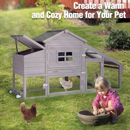 Chicken Coop with Wheels, Mobile Outdoor Chicken House with Leakproof Pull-on Tray, Nesting Box, Waterproof Roof - Red