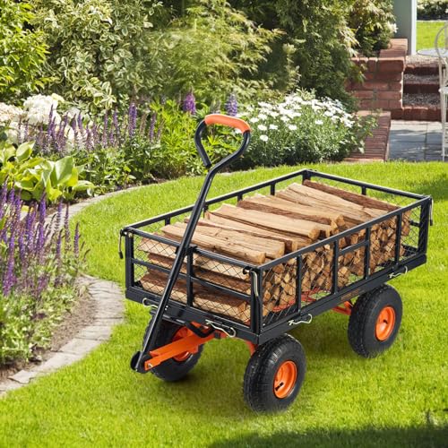 VEVOR 400lbs Steel Garden Dump Cart, Heavy Duty Garden Wagon Yard Dump Wagon with Removable Sides, Convert to Flatbed, Utility Liner