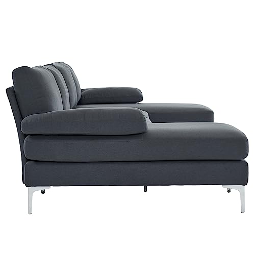 Karl home Convertible Sectional Sofa 110" U-Shape Sofa Couch 4-Seat Couch with Chaise ChenilleFabric Upholstered for Living Room, Apartment, Office