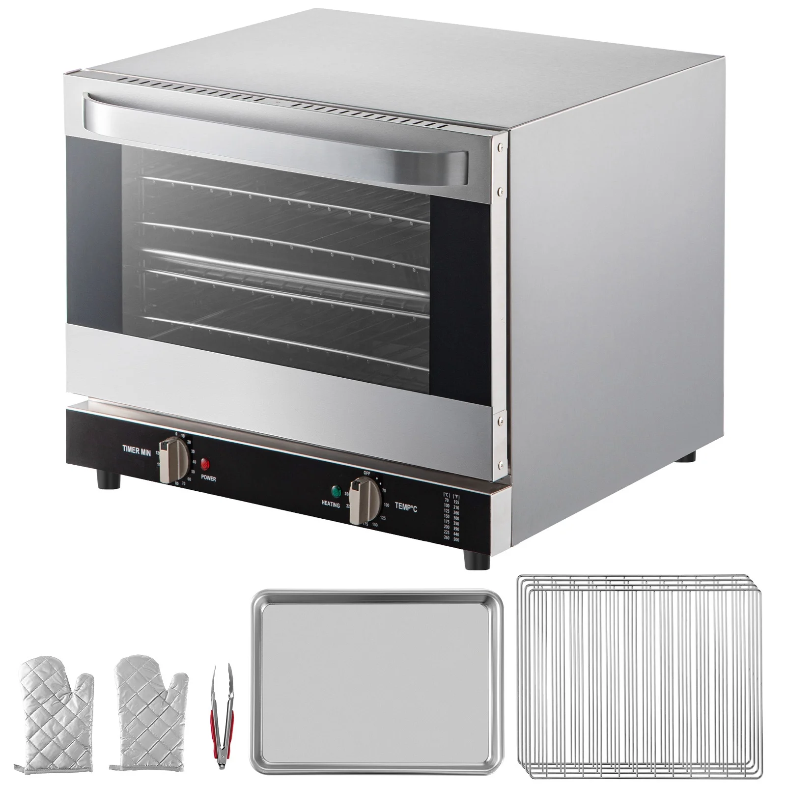 SKYSHALO Commercial Convection Oven, 66L/60Qt, Half-Size Conventional Oven Countertop, 1800W 4-Tier Toaster with Front Glass Door